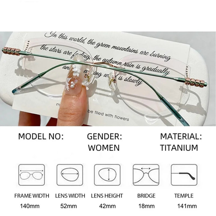 Summer Flower Women's Rimless Round Cat Eye Titanium Eyeglasses 694218