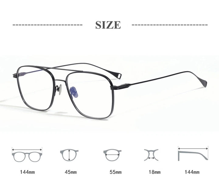 Black Mask Unisex Full Rim Square Double Bridge Titanium Eyeglasses 880915