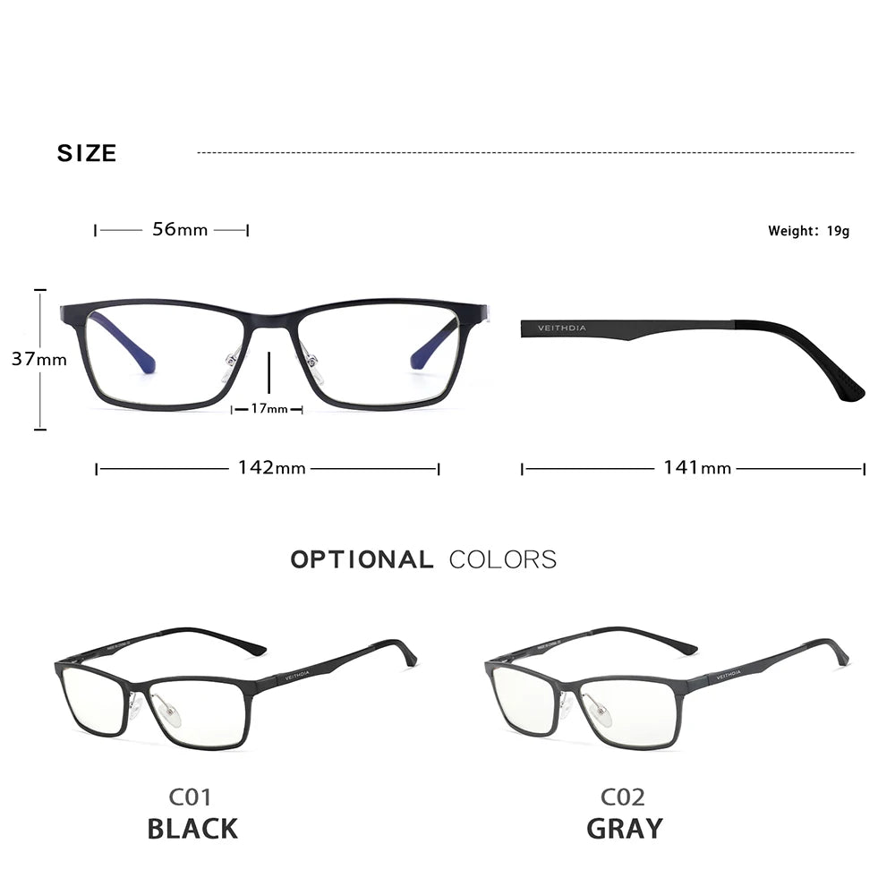 Hdcrafter Men's Full Rim Square Al Mg Alloy Tr 90 Eyeglasses 8706