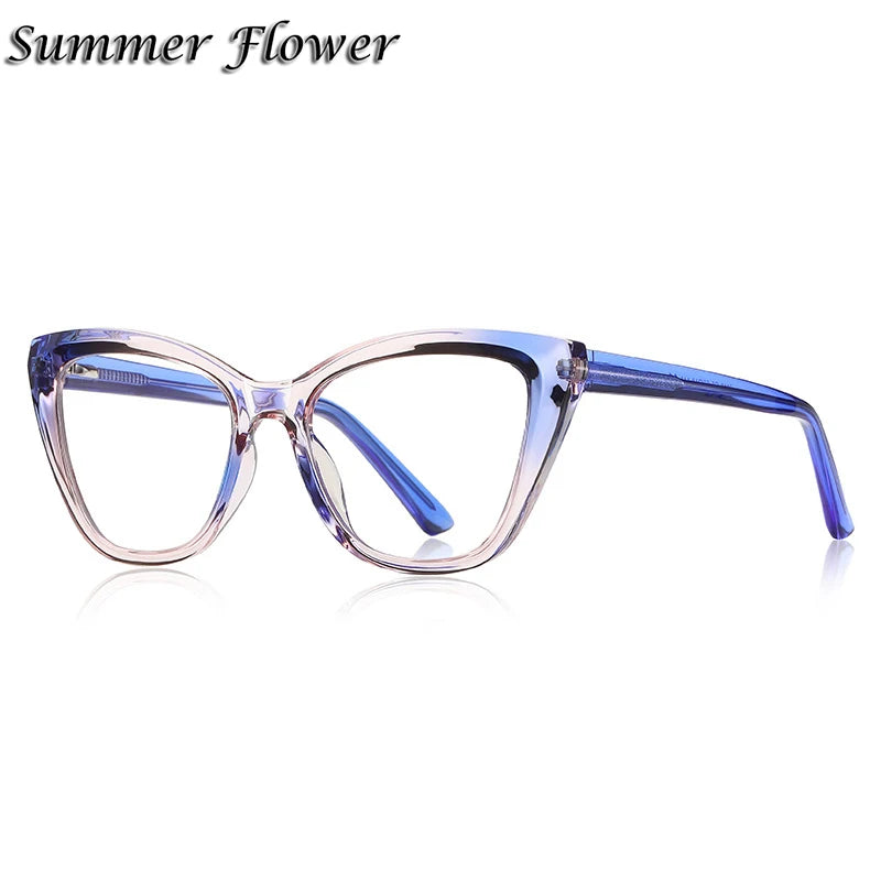 Summer Flower Women's Full Rim Square Cat Eye Tr 90 Titanium Eyeglasses 842148 Full Rim Summer Flower Blue Pink