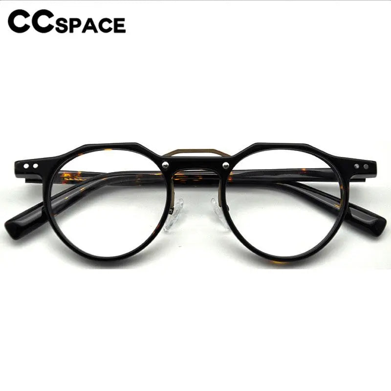 CCSpace Unisex Full Rim Flat Top Round Acetate Eyeglasses 56934 Full Rim CCspace   