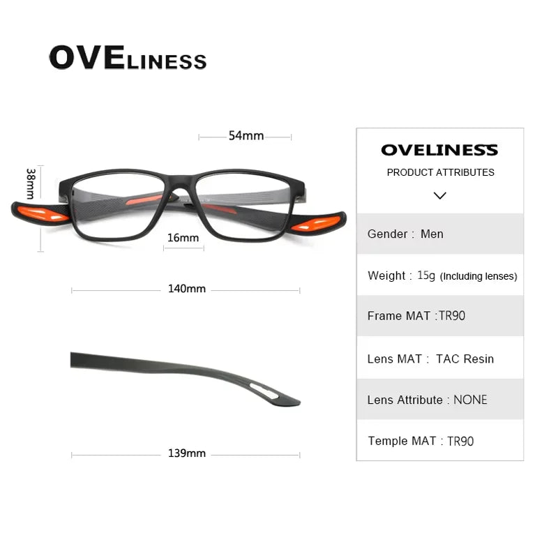 Oveliness Unisex Full Rim Square Tr 90 Titanium Sport Eyeglasses 842158 Full Rim Oveliness