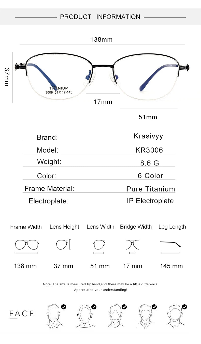 Krasivyy Women's Semi Rim Oval Square Titanium Eyeglasses 33006