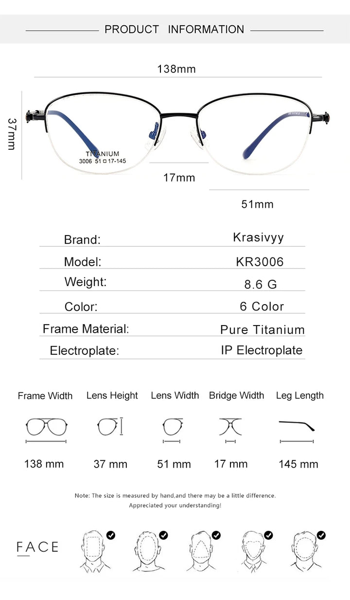 Krasivyy Women's Semi Rim Oval Square Titanium Eyeglasses 33006