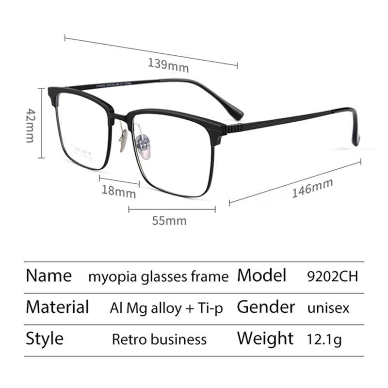 Handoer Men's Full Rim Square Titanium Alloy Eyeglasses 9202 Full Rim Handoer   