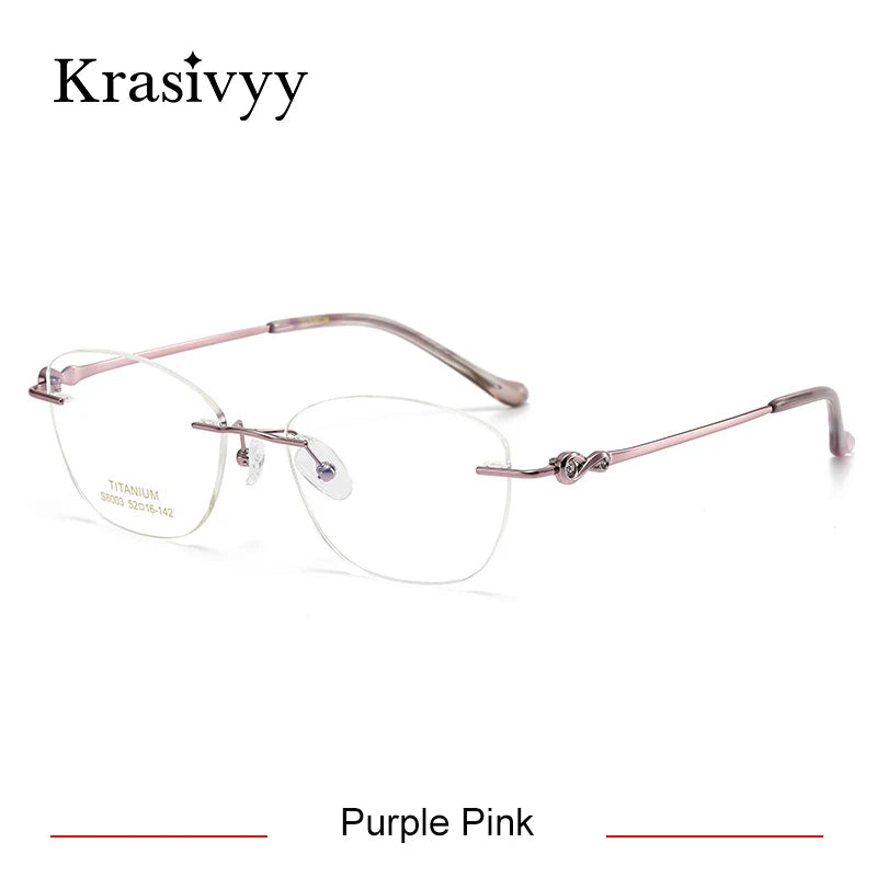 Krasivyy Women's Rimless Oval Square Titanium Eyeglasses 6003 Rimless Krasivyy Purple Pink  