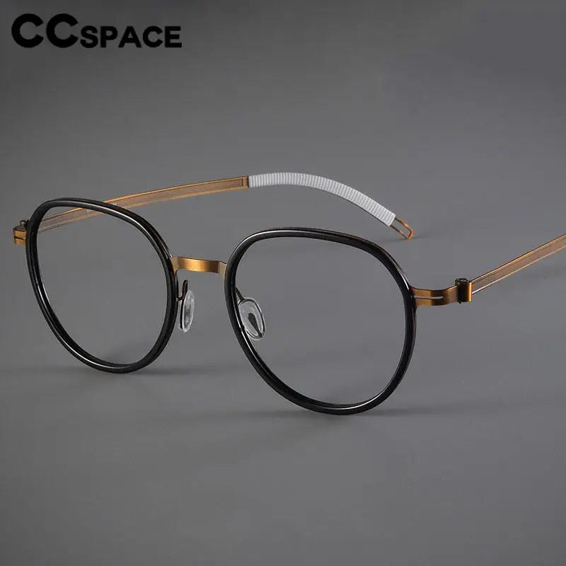 CCspace Unisex Full Rim Round Titanium Eyeglasses 57284 Full Rim CCspace   