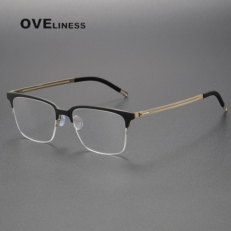 Oveliness Unisex Full Rim Square Screwless Titanium Eyeglasses 8202312 Full Rim Oveliness black gold  