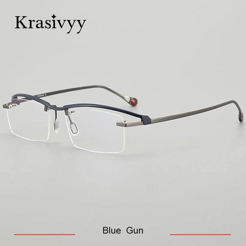 Krasivyy Women's Semi Rim Square Titanium Eyeglasses 90208 Semi Rim Krasivyy Blue Gun