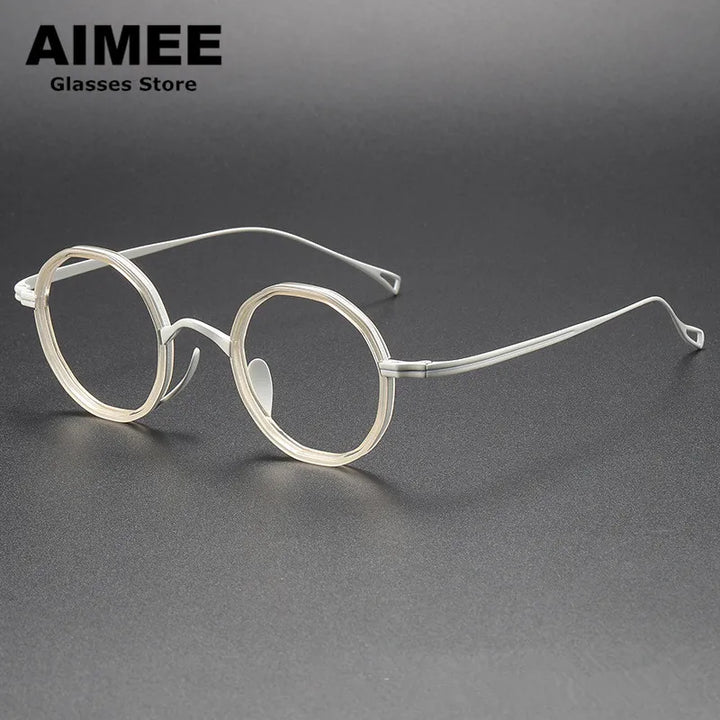 Aimee Unisex Full Rim Round Titanium Acetate Eyeglasses 80871 Full Rim Aimee Clear-White  