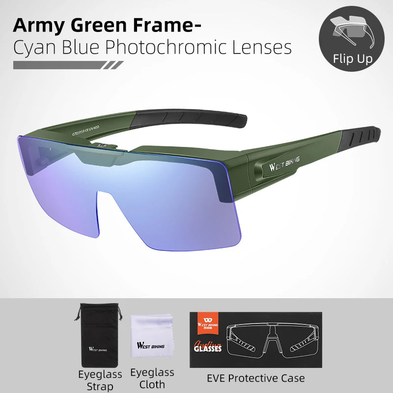 West Biking Unisex Full Rim Square Flip Up Over Frame Sunglasses 940703