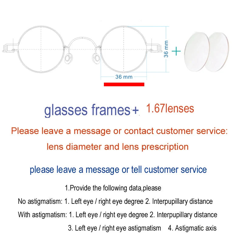 Yujo Unisex Full Rim Small Round Screwless Steel Eyeglasses Full Rim Yujo 1.67 lens 36 CHINA 