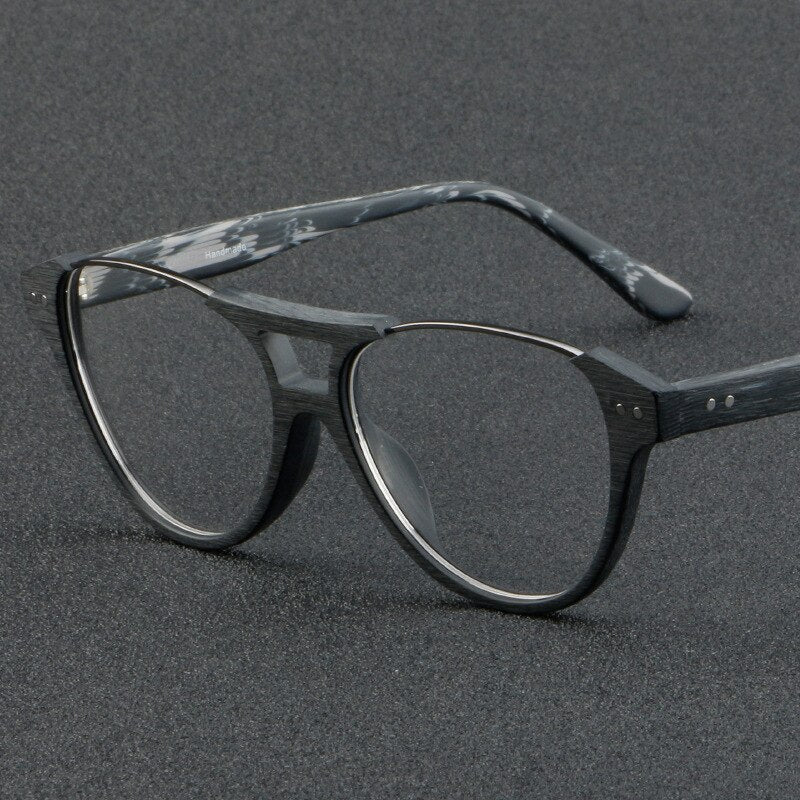 Cubojue Unisex Full Rim Round Wood Acetate Alloy Myopic Reading Glasses 5809 Reading Glasses Cubojue no function lens 0 black grey 