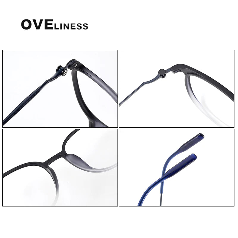 Oveliness Unisex Full Rim Oval Square Acetate Titanium Eyeglasses 8663 Full Rim Oveliness   