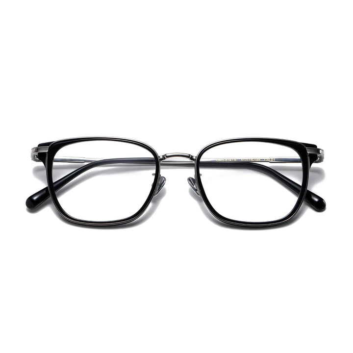 Chashma Ochki  Unisex Full Rim Square Titanium Acetate Eyeglasses 0634 Full Rim Chashma Ochki Black  