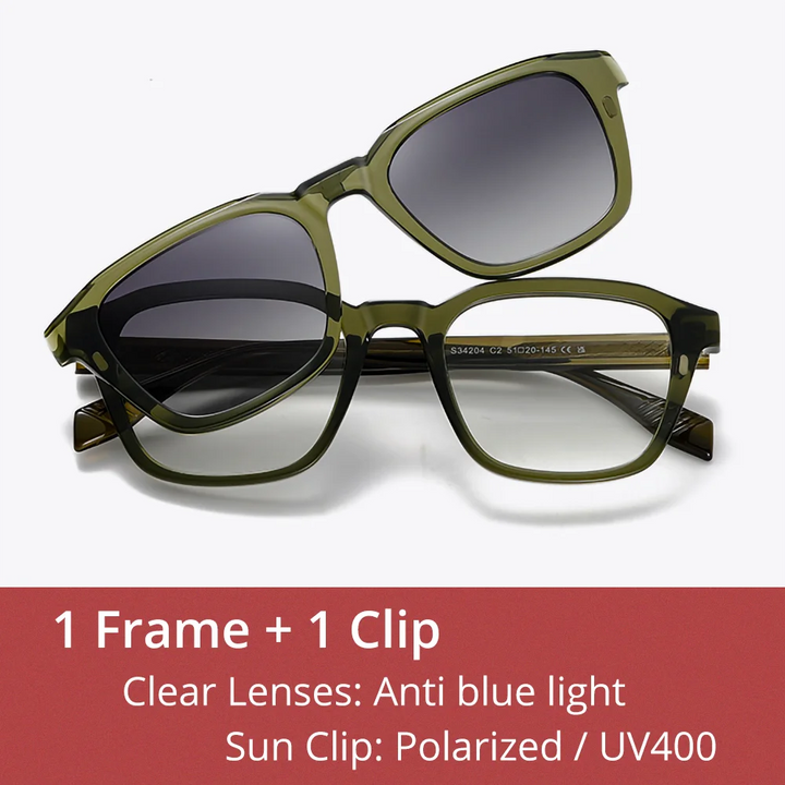 Ralferty Unisex Full Rim Square Tr 90 Alloy Eyeglasses Clip On Sunglasses 334204