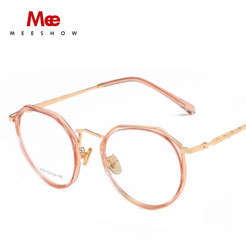 Meeshow Tr90 Women's Eyeglasses Oversize Titanium Alloy Glasses Round 9156 Frame MeeShow Gold with Pink Rim China 