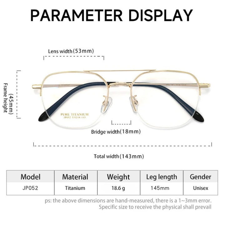 Vicky Unisex Full Rim Square Double Bridge Titanium Reading Glasses 517052