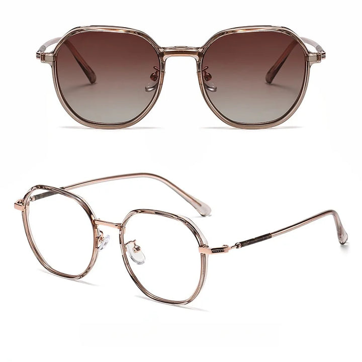 Momoja Women's Full Rim Polygon Tr 90 Alloy Eyeglasses Clip On Sunglasses 727422