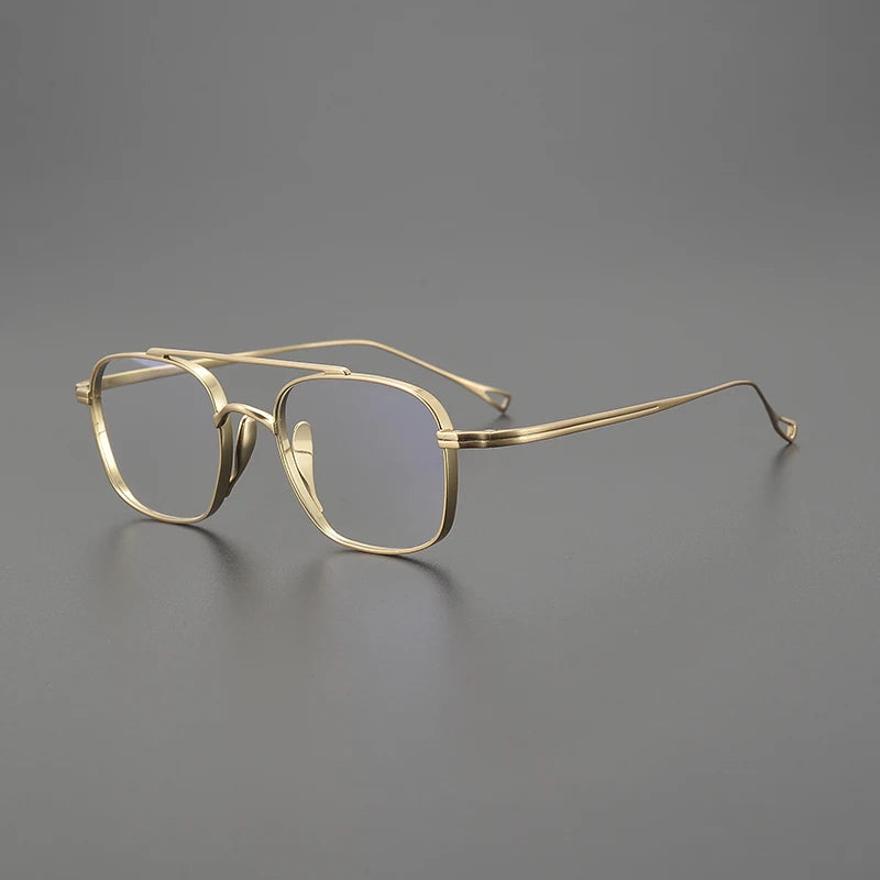 Black Mask Unisex Full Rim Square Double Bridge Titanium Eyeglasses K9501 Full Rim Black Mask Gold  