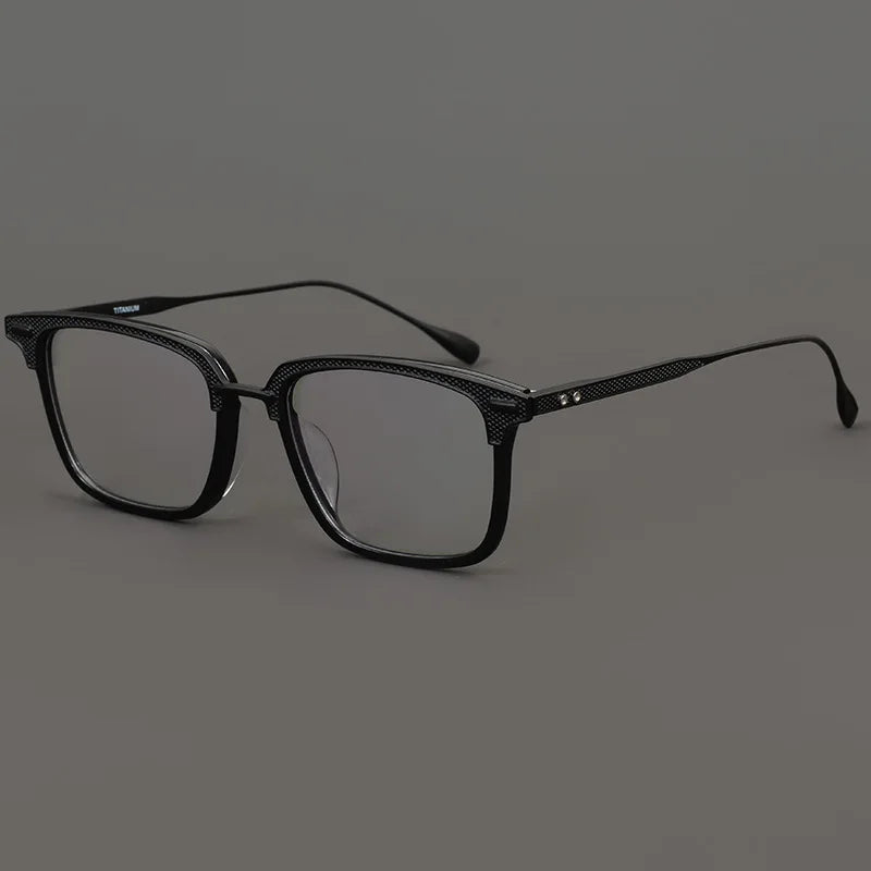 Black Mask Unisex Full Rim Titanium Rectangle Acetate Eyeglasses 2085 Full Rim Black Mask Black  