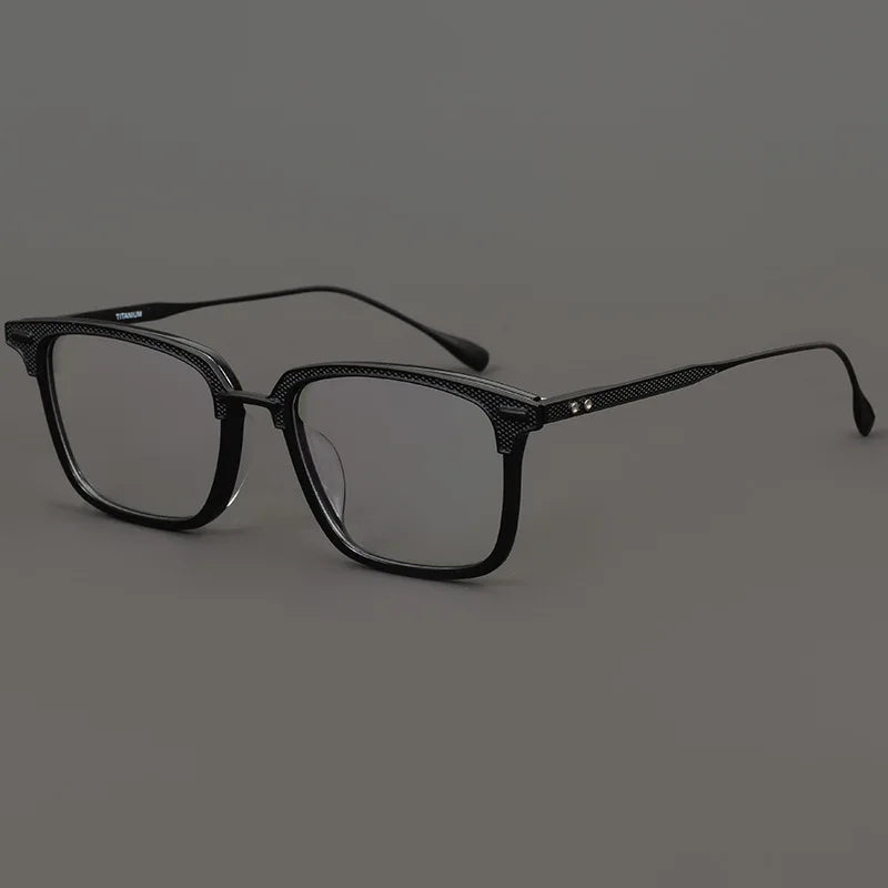 Black Mask Unisex Full Rim Square Acetate Titanium Eyeglasses 192085