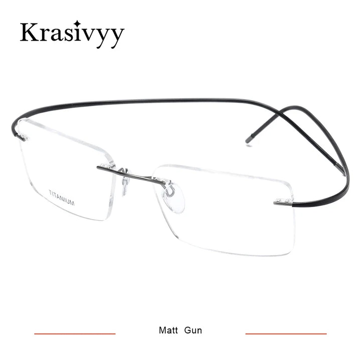 Krasivyy Unisex Rimless Square Titanium Eyeglasses 1614 Rimless Krasivyy Matt Gun  