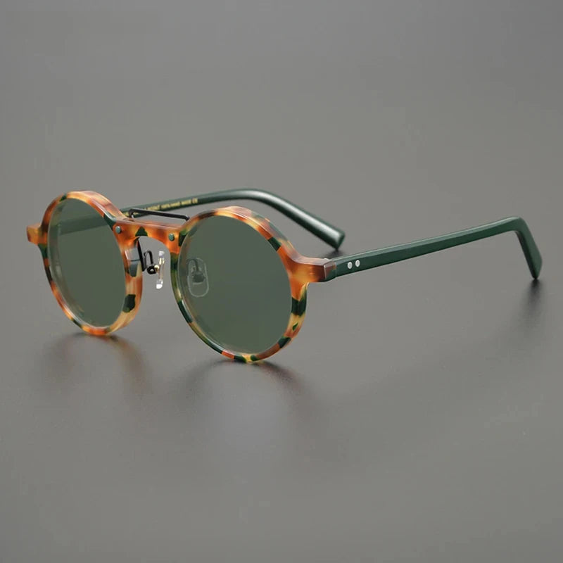 Gatenac Unisex Full Rim Round Polarized Acetate Sunglasses Mo11 Sunglasses Gatenac Green Green  