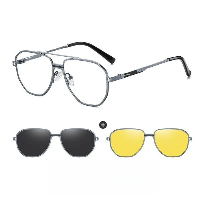 Yimaruili Women's Full Rim Squre Double Bridge Alloy Eyeglasses Clip On Sunglasses 70371