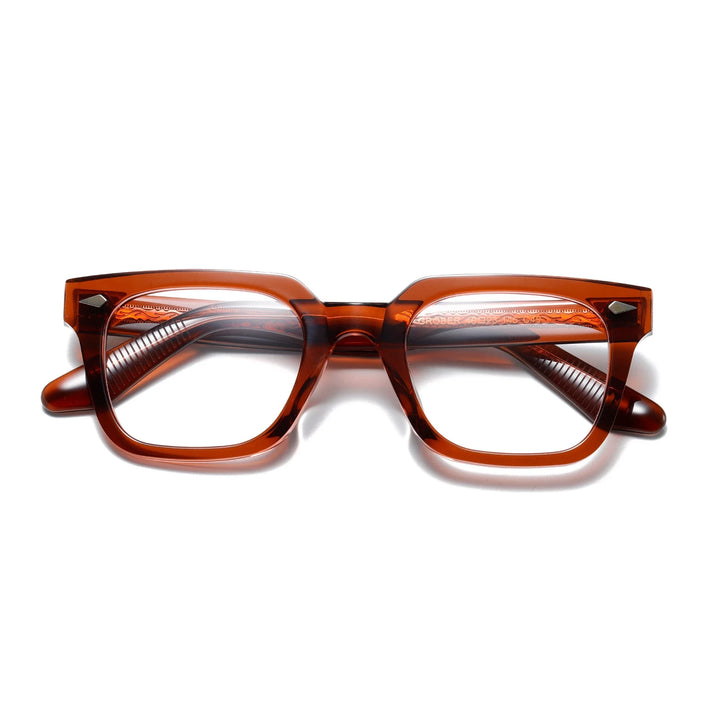 Muzz Women's Full Rim Square Thick Acetate Eyeglasses 842139 Full Rim Muzz Red Brown