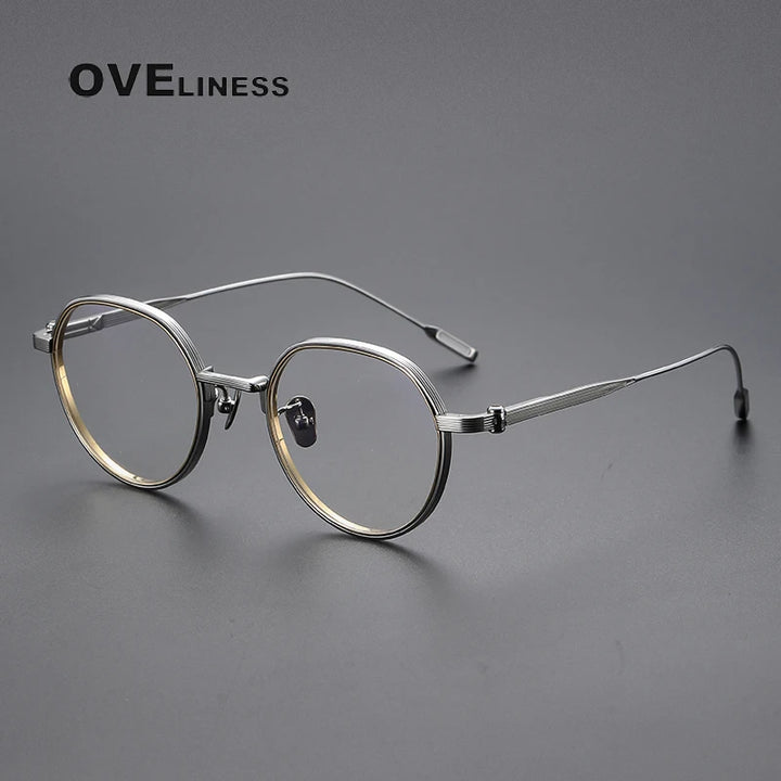 Oveliness Unisex Full Rim Flat Top Round Titanium Eyeglasses Kv61 Full Rim Oveliness silver  