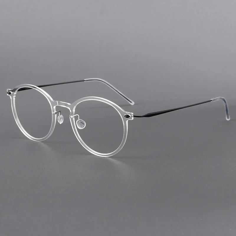 Black Mask Unisex Full Rim Round Titanium Acetate Eyeglasses 6541 Full Rim Black Mask Crystal  