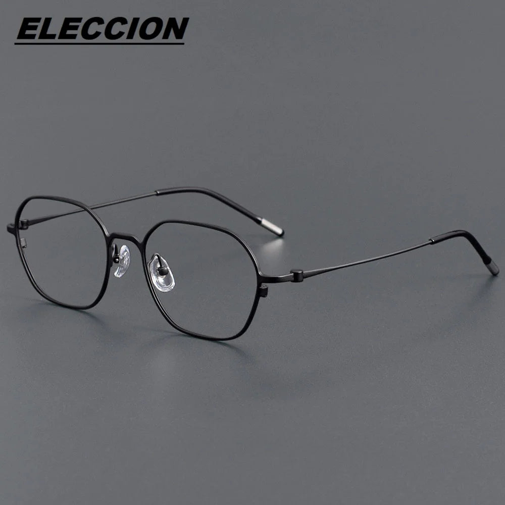 Eleccion Unisex Full Rim Flat Top Polygon Titanium Eyeglasses 6035 Full Rim Eleccion Black CHINA