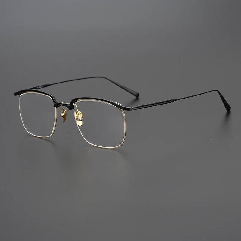 Black Mask Men's Full Rim Square Titanium Eyeglasses D137a Full Rim Black Mask Black-Gold  