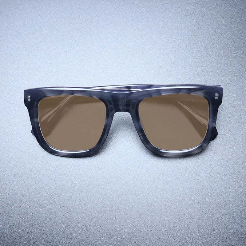Gatenac Unisex Full Rim Big Square Acetate Polarized Sunglasses M007 Sunglasses Gatenac Stripe Brown  