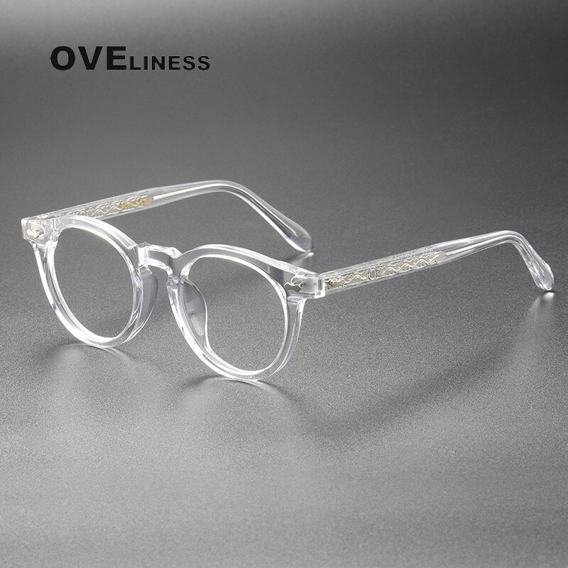 Oveliness Unisex Full Rim Round Acetate Titanium Eyeglasses 505 Full Rim Oveliness transparent  