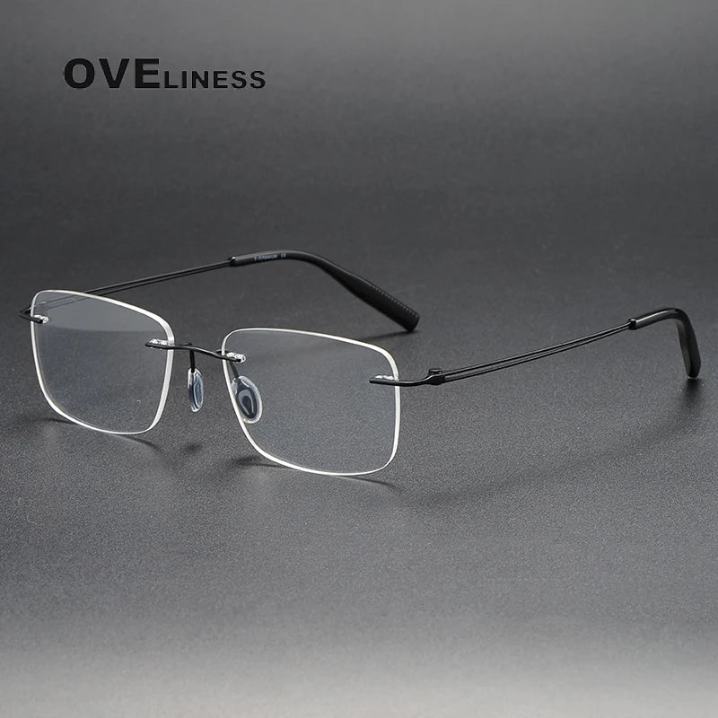 Oveliness Unisex Rimless Square Titanium Eyeglasses O80859 Rimless Oveliness black  