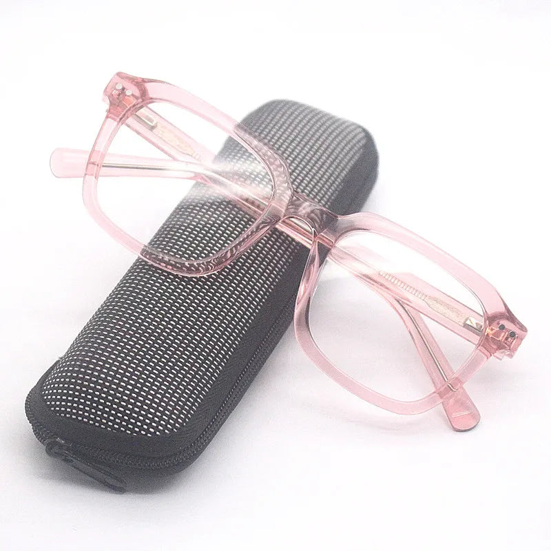 Cubojue Unisex Full Rim Square Acetate Reading Glasses Xh004 Reading Glasses Cubojue pink 0 