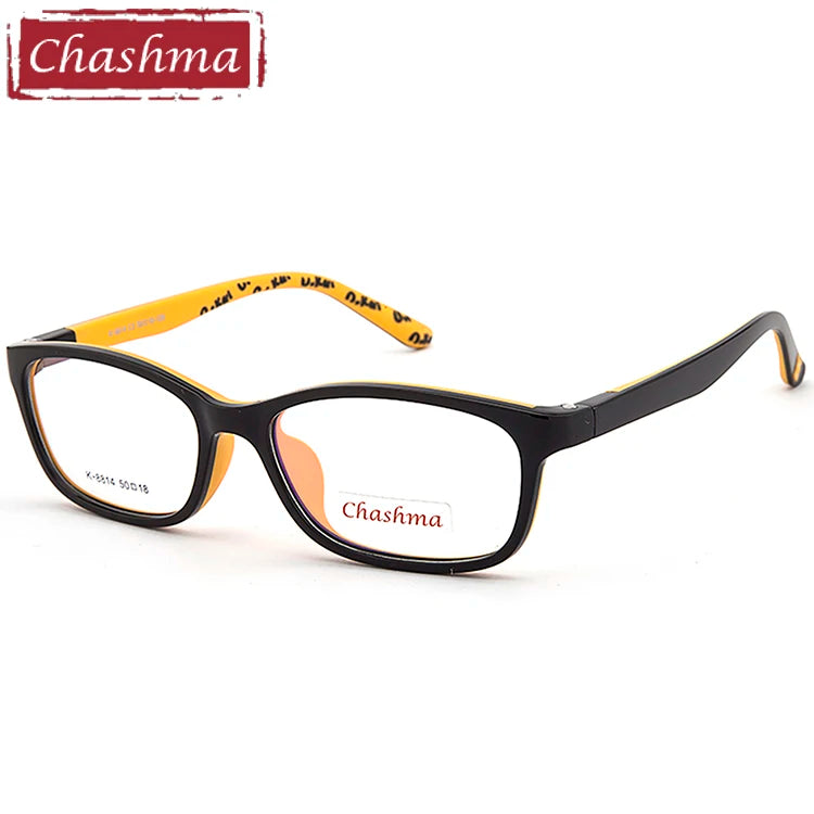 Chashma Ottica Unisex Children's Full Rim Rectangle Tr 90 Titanium Eyeglasses 8814 Full Rim Chashma Ottica Black Orange  