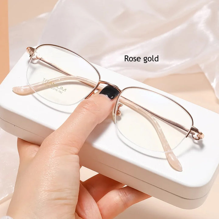 KatKani Women's Semi Rim Square Titanium Eyeglasses S7018 Semi Rim KatKani Eyeglasses Rose gold  