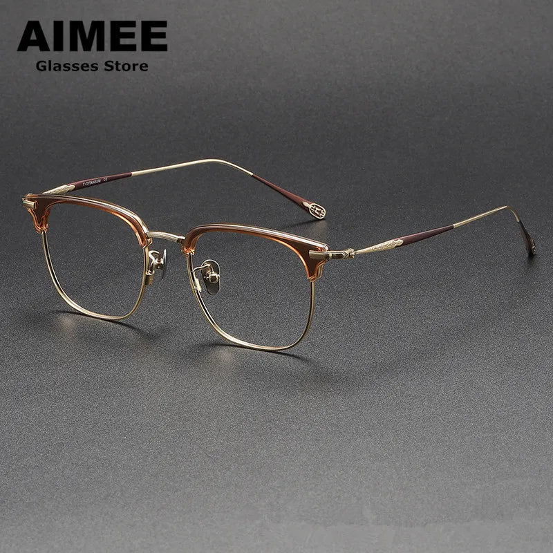 Aimee Unisex Full Rim Square Titanium Acetate Eyeglasses 980901 Full Rim Aimee Brown-Golden