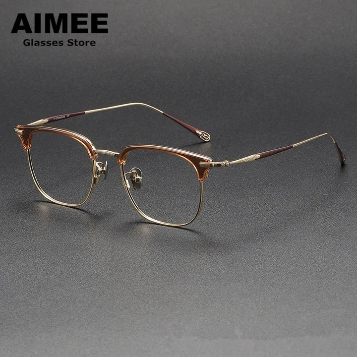 Aimee Unisex Full Rim Square Titanium Acetate Eyeglasses 980901 Full Rim Aimee Brown-Golden