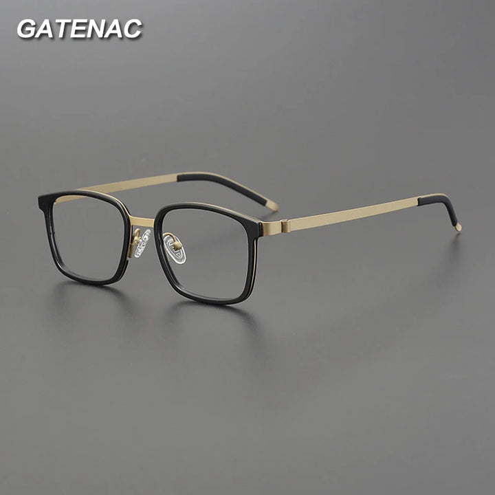 Gatenac Unisex Full Rim Square Acetate Stainless Steel Eyeglasses 1224 Full Rim Gatenac   