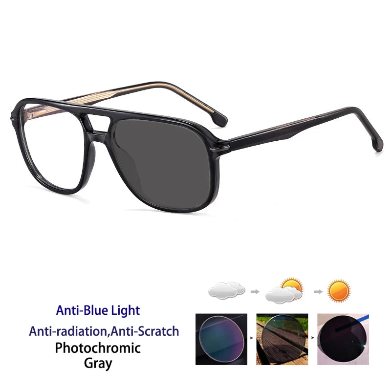 Kocolior Unisex Full Rim Square Double Bridge Tr 90 Titanium Photochromic Reading Glasses 821206