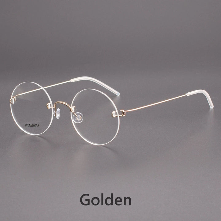 KatKani Mens Rimless Round Titanum Eyeglasses 356 Rimless KatKani Eyeglasses Gold  