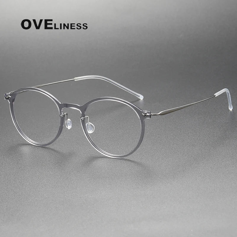Oveliness Women's Full Rim Round Acetate Titanium Eyeglasses 326541