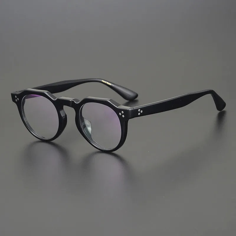 Black Mask Unisex Full Rim Acetate Flat Top Round Eyeglasses V9532 Full Rim Black Mask Black  