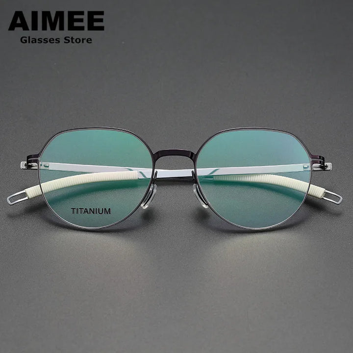 Aimee Unisex Full Rim Flat Top Round Titanium Acetate Eyeglasses 49819 Full Rim Aimee   