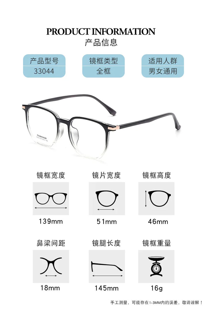 Zirosat Women's Full Rim Square Tr 90 Alloy Eyeglasses 33004