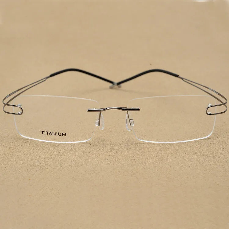 CCspace Unisex Rimless Rectangle Titanium Alloy Eyeglasses 300880 Rimless CCSpace Gun  